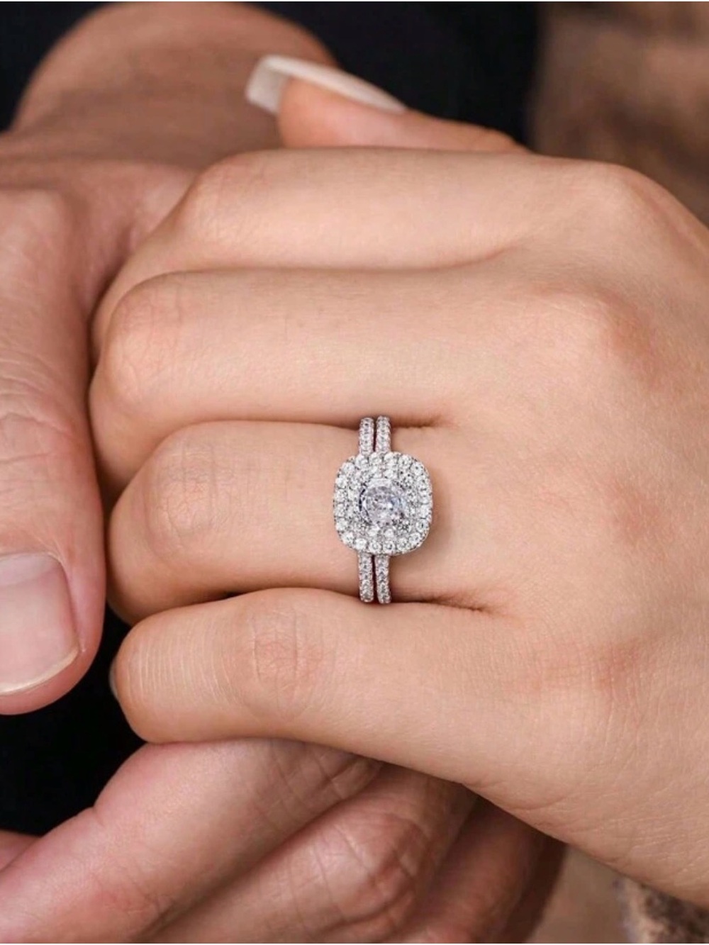 Women’s S935 Size 6 Sterling Silver Moissanite 2pc Bridal Engagement Set